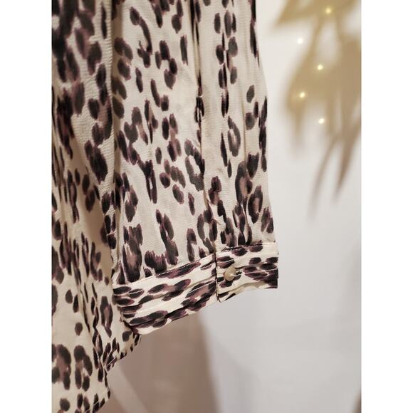 Lucky Brand Womens Sheer Leopard Animal Print Button Blouse Top Size 3X Mob Wife - Picture 6 of 9